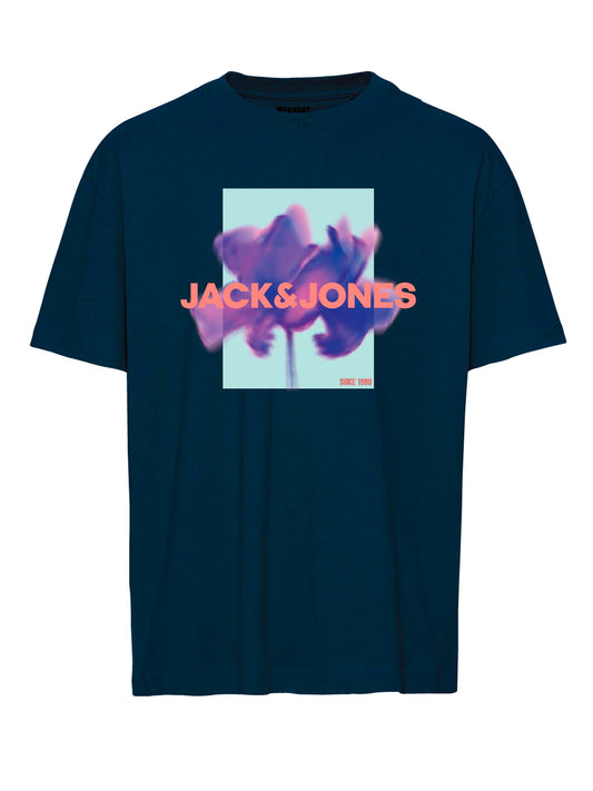 T-Shirt Jack E Jones Jcoflorals Tee Ss Crew Neck Fst Blu