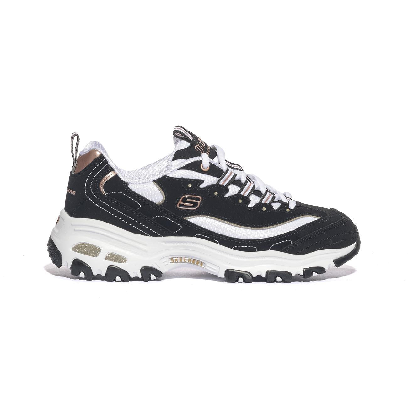 Sneakers Skechers D'LITES-DEVOTED FAN Bianche nere 13154BKRG SKECHERS