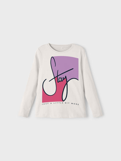 T-Shirt Name It  Nkfviolet Ls Loose Top K1 WHITE ALYSSUM