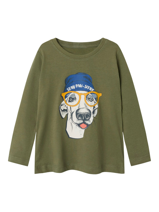 T-shirt Name It NMMORINDO LS TOP PB DEEP LICHEN GREEN