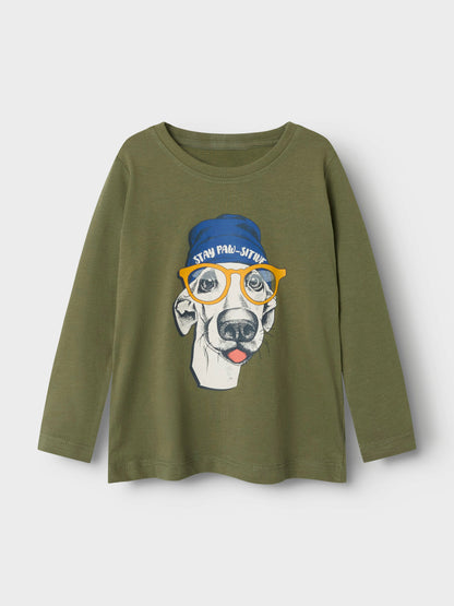T-shirt Name It NMMORINDO LS TOP PB DEEP LICHEN GREEN