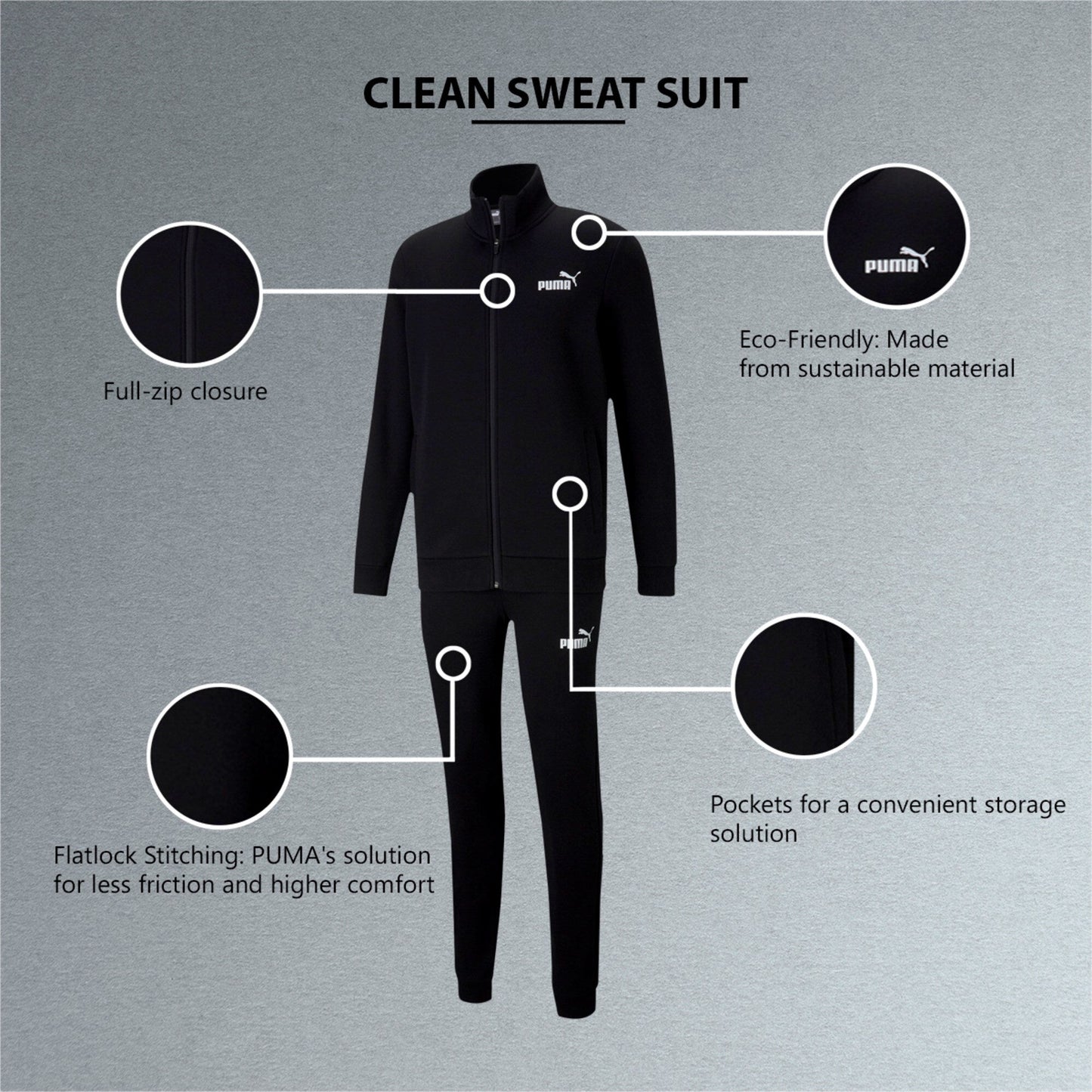 Tuta Puma Clean Sweat Suit FL BLACK