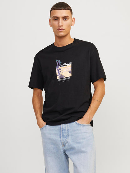 T-Shirt Jack E Jones Jorlucca Graphic Tee Ss Crew Neck BLACK