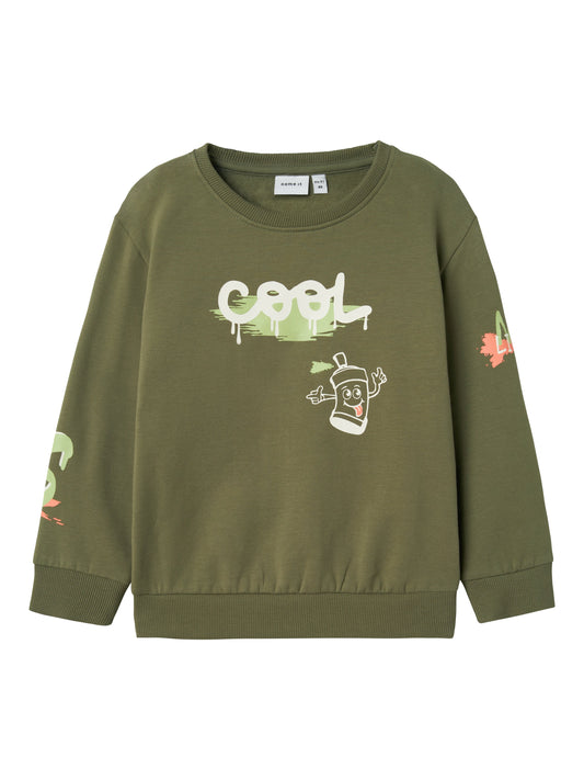 Felpa Name ItNMMNOLE NREG SWEAT BOX BRU DEEP LICHEN GREEN