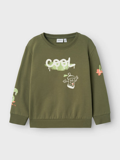 Felpa Name ItNMMNOLE NREG SWEAT BOX BRU DEEP LICHEN GREEN