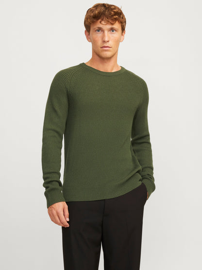 Pullover Jack E Jones JJPANNEL KNIT CREW NECK AW24 KOMBU GREEN