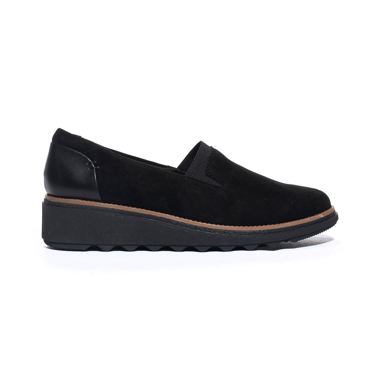 CLARKS 155819BLK SUEDE W DKTAN