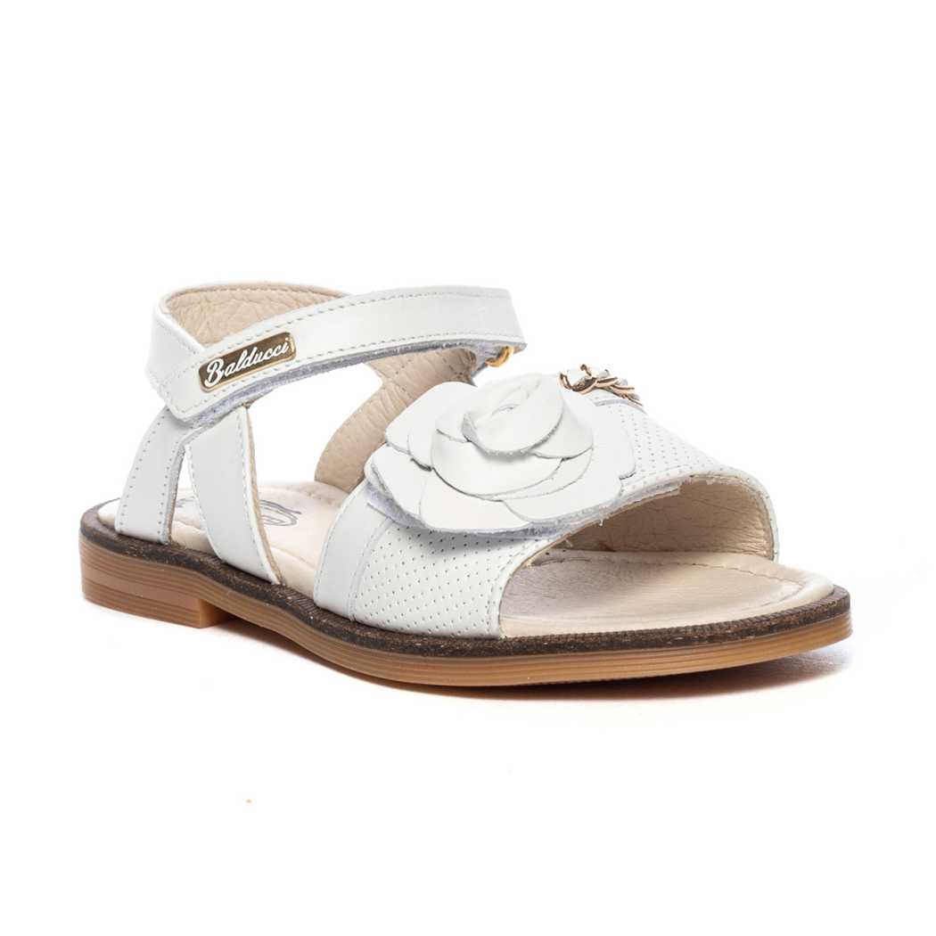 Sandalo Balducci Bambina Con Fiore Bianco In Pelle