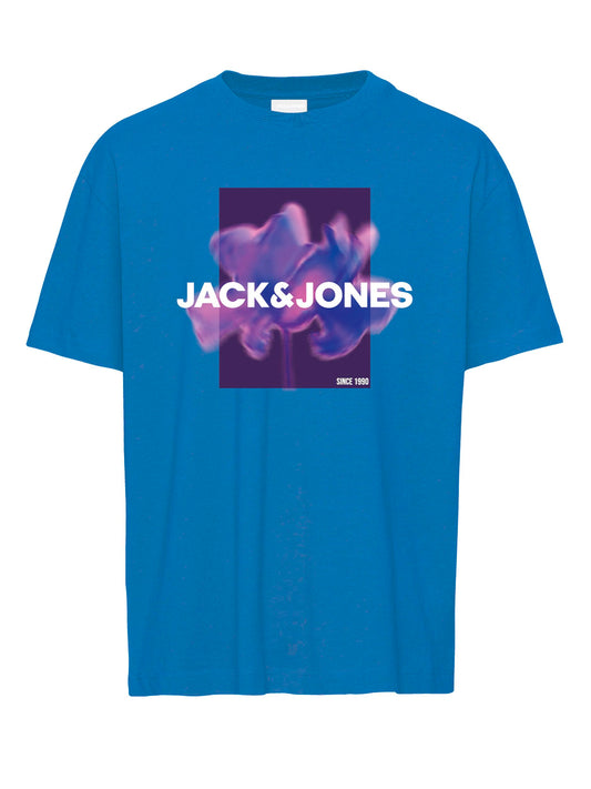T-Shirt Jack E Jones Jcoflorals Tee Ss Crew Neck Fst Blu