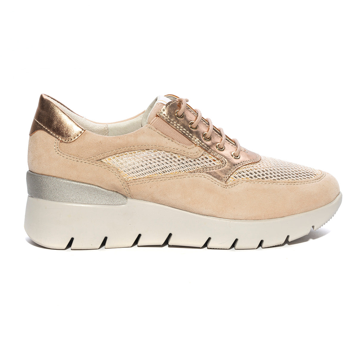 Valleverde Sneakers Zeppa Oro Pelle Traforata Ultralight