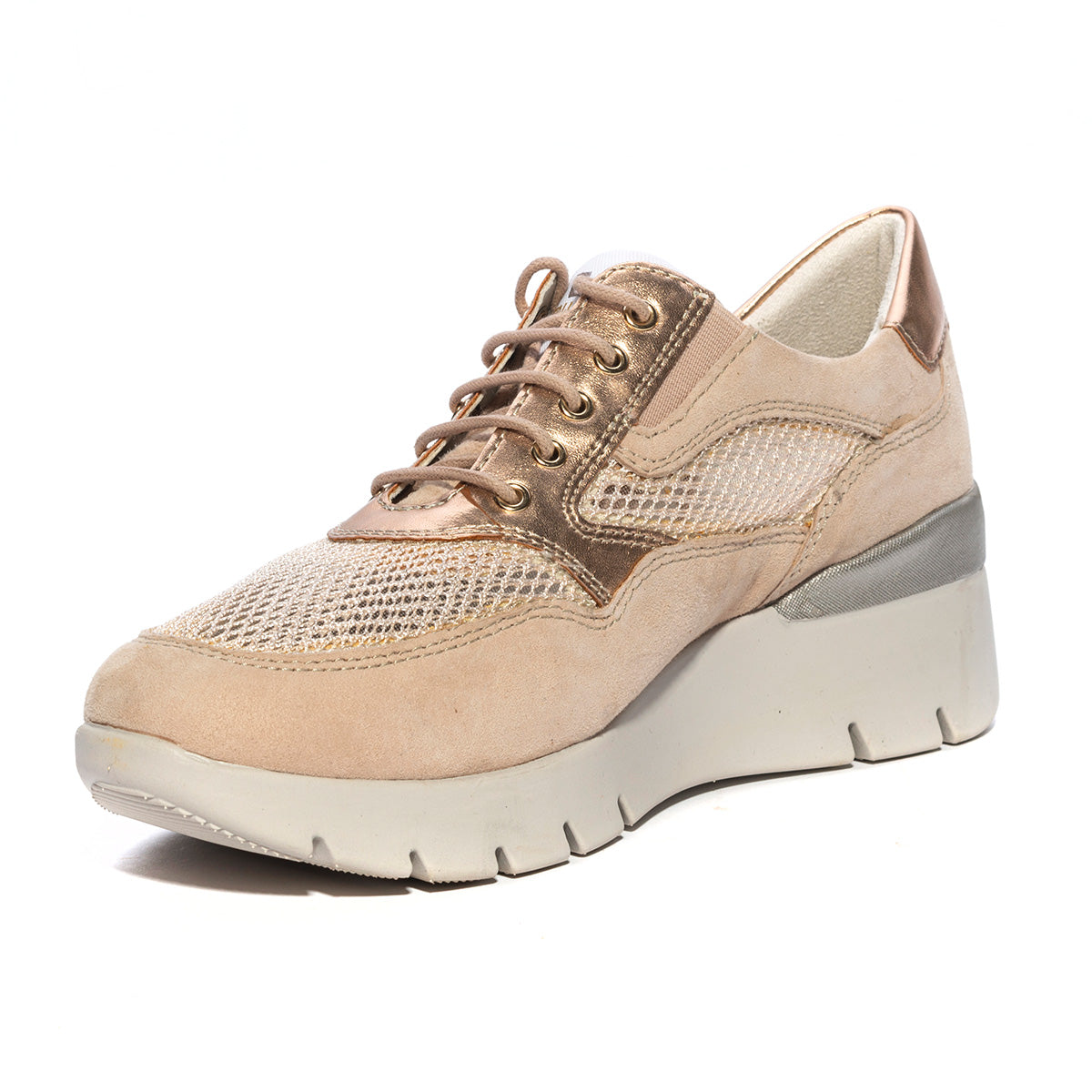 Valleverde Sneakers Zeppa Oro Pelle Traforata Ultralight