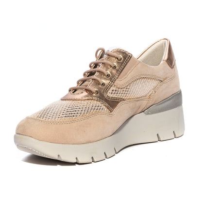 Valleverde Sneakers Zeppa Oro Pelle Traforata Ultralight