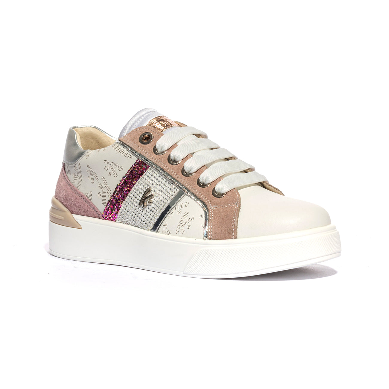 KEYS K7721 WHITE NAUGE GUM SILVER Sneakers Donna 