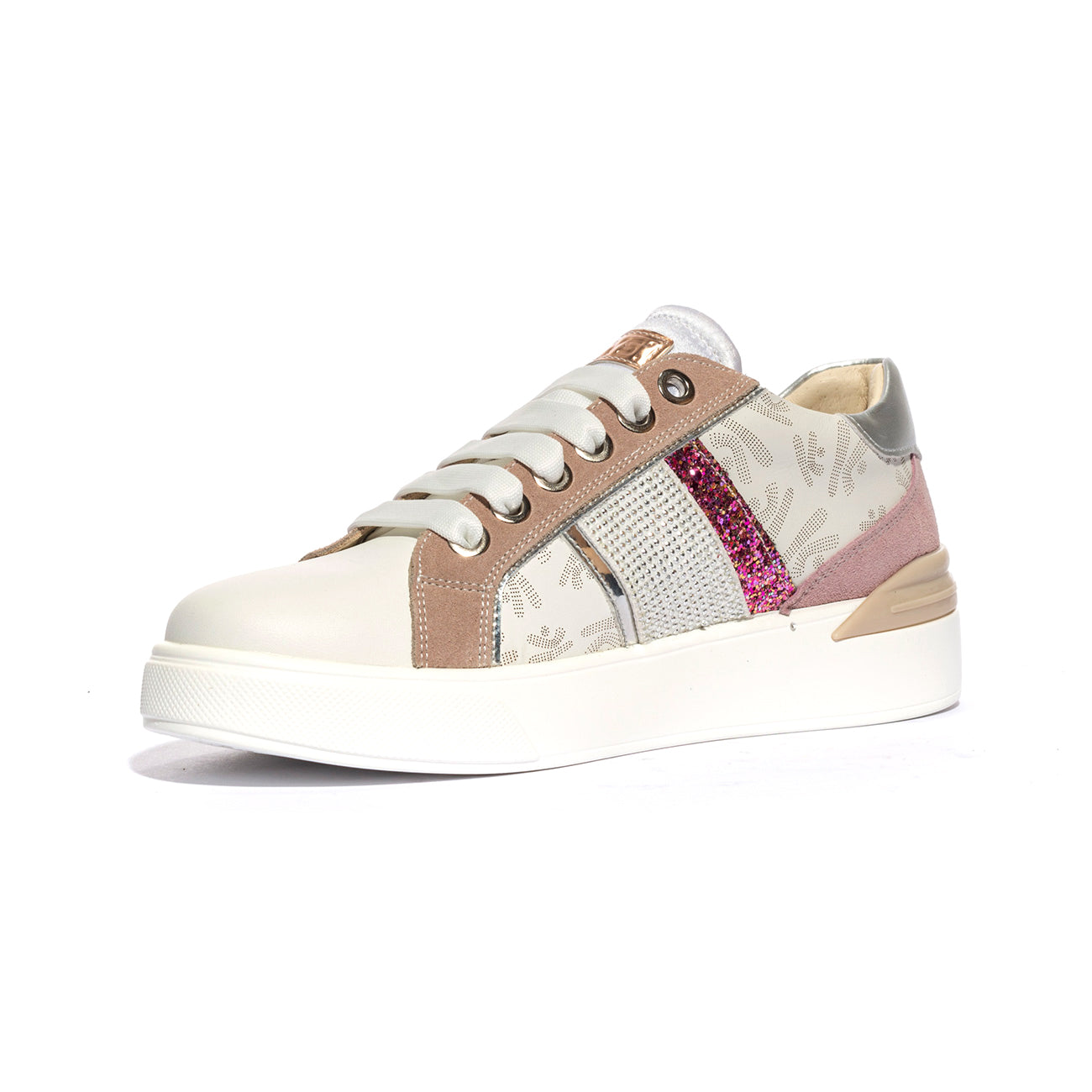 KEYS K7721 WHITE NAUGE GUM SILVER Sneakers Donna 