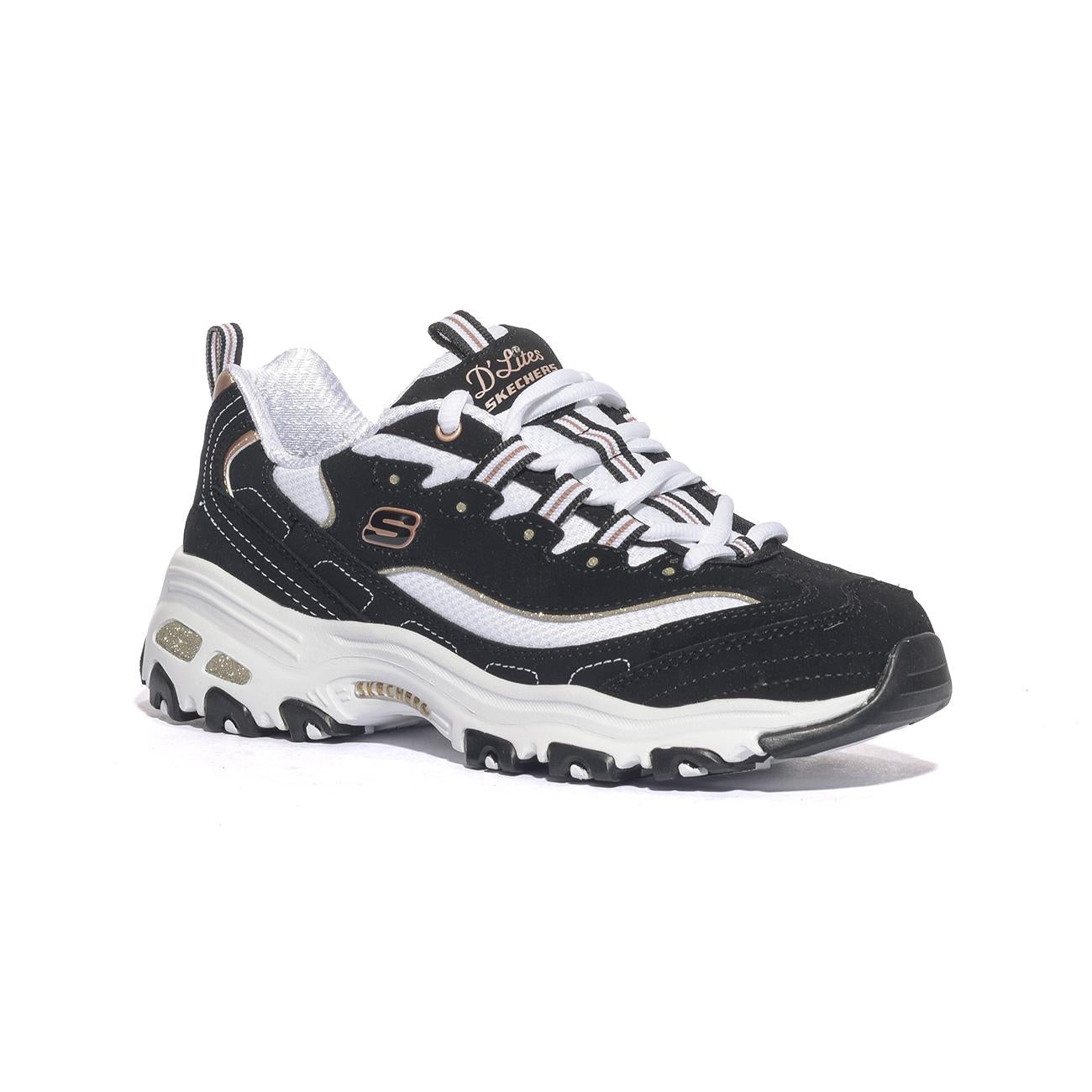 Sneakers Skechers D'LITES-DEVOTED FAN Bianche nere 13154BKRG SKECHERS