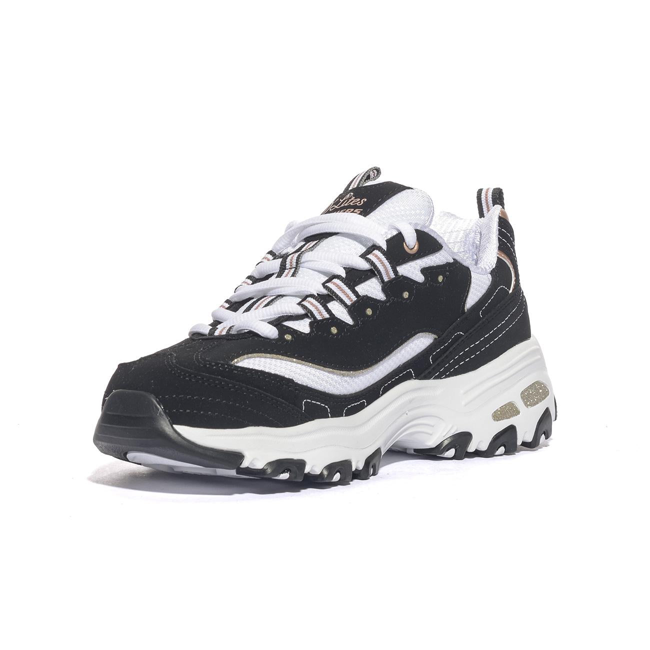 Sneakers Skechers D'LITES-DEVOTED FAN Bianche nere 13154BKRG SKECHERS